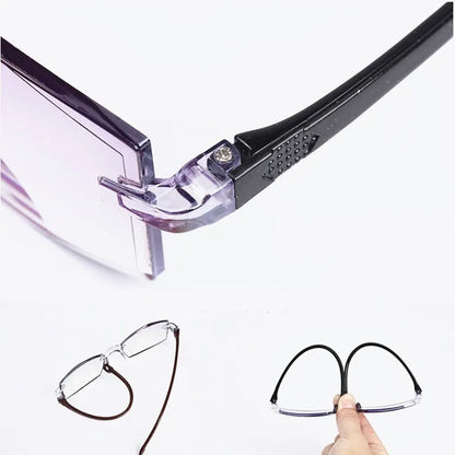 2 Pairs Rimless Reading Glasses: Anti-Blue Light Bifocal Far Near Magnification Eyewear - Presbyopic Glasses for Men and Women