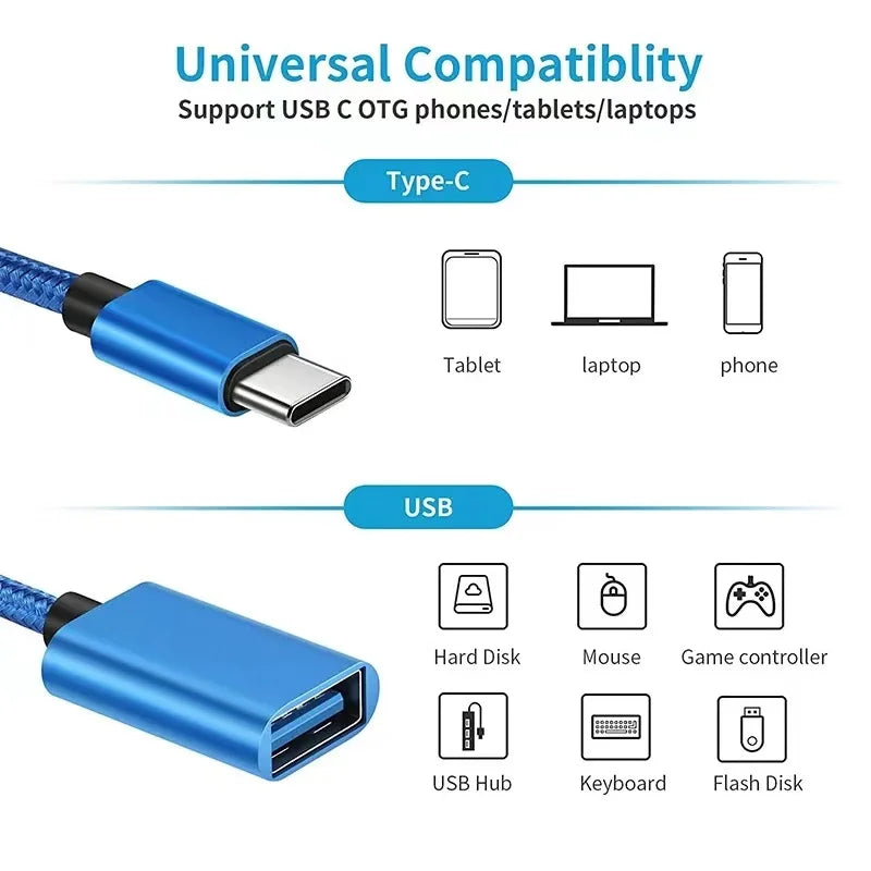 Android Type-C to USB 2.0 Conversion Cable – USB Flash Drive, Data Transfer, Tablet, Card Reader, OTG Connection, Mouse Adapter