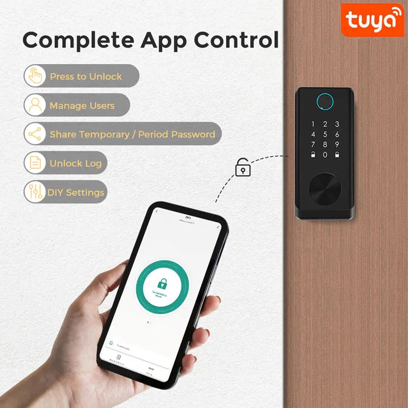 Smart Digital Electronic Door Lock - Fingerprint, Password, RFID Card, Tuya Deadbolt Keyless Entry, Biometric Security