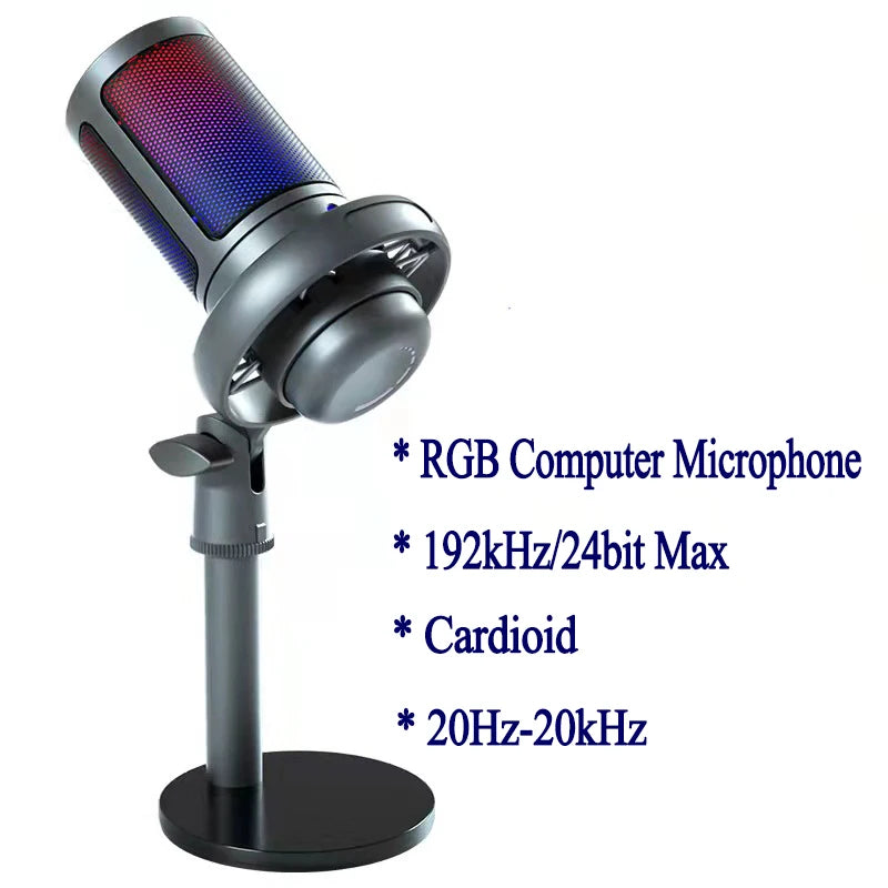 USB Microphone for Recording and Streaming - RGB Hypercardioid Mic with Headphone Output and Touch-Mute Button, Compatible with PC and Mac