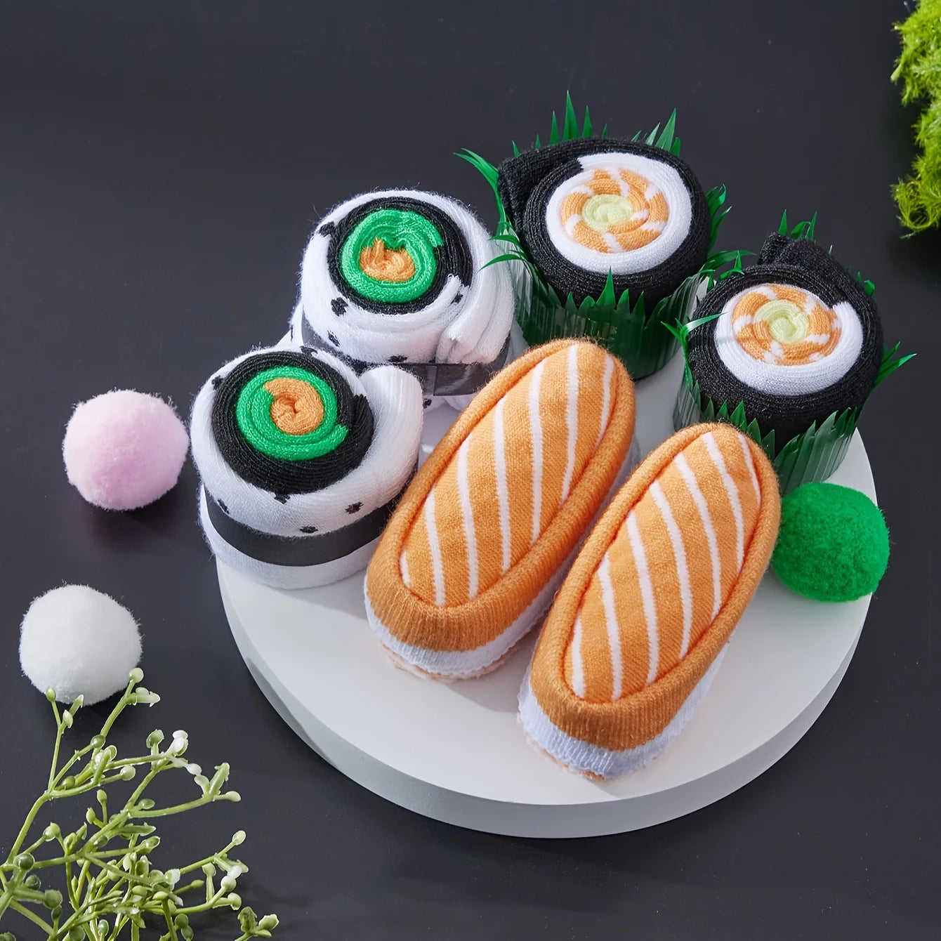 Three Pairs Sushi Pattern Socks - Unique Gift for Men & Women, All-Season Collection for Halloween