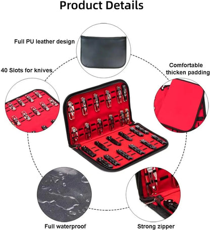 Knife Display Case Organizer - Storage for 40+ Pocket Knives, Folding Knife Holder Roll Collection