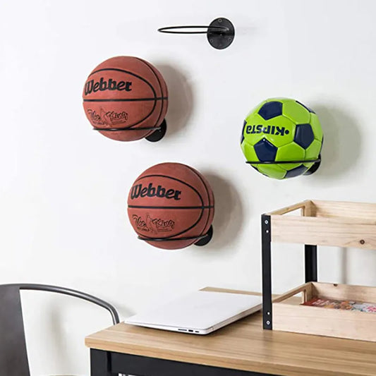 Wall-Mounted Multi-Purpose Basketball and Football Holder - Iron Ball and Hat Storage Rack - Space-Saving Room Decor
