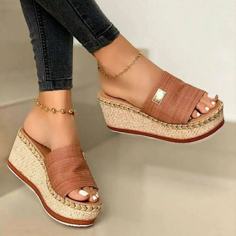 Women's Summer Wedge Slippers - Platform High Heels, Basic Clog Flip Flop Sandals for Outdoor Wear