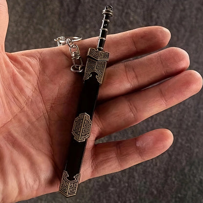 Ancient Chinese Mini Sword Keychain – First Emperor of Qin Metal Key Ring Pendant, Cute Weapon Toy