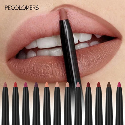 Waterproof Matte Lipliner Pencil - Long-Lasting Red Contour Tint Lipstick, Non-Stick Cup and Moisturizing Makeup, Available in 12 Colors