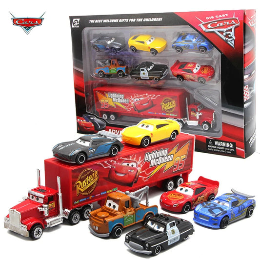 7PCS/Set Disney Pixar Cars 3 Diecast Model Set - Lightning McQueen, Jackson Storm, Uncle Truck Metal Toy Cars, Gift for Boys