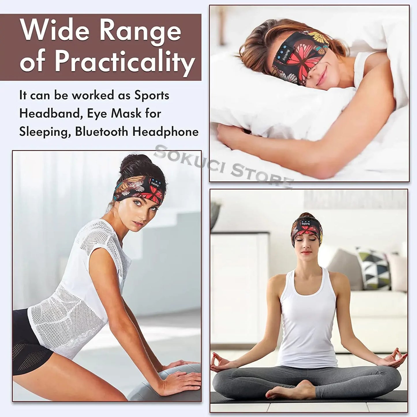 Bluetooth 5.2 Sleep Headphones - Floral Sleep Mask Headband for Side Sleepers, Sports, and Travel - Best Gift for Music Lovers