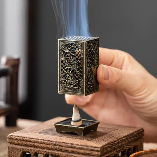 Square Vertical Incense Burner - Small Xiangyun Alloy Holder for Indoor Aromatherapy, Chinese Plum Home Ornament