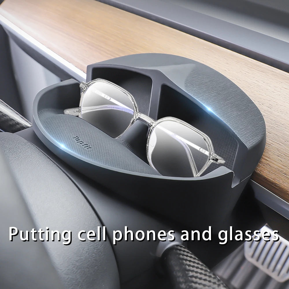 Herval Tesla Model Y 3 Phone Holder: Silicone Glasses Organizer Stand - Steering Wheel Phone Holder and Accessory Support