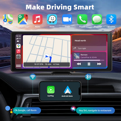 Universal Portable CarPlay Screen - Wireless Car Stereo with Android Auto, Car Touchscreen for All Cars