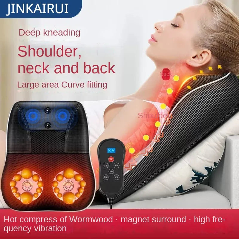 Jinkairui Electric Shiatsu Neck Massager with Heating - Vibrating Massage Pillow for Head, Neck, and Back Relief