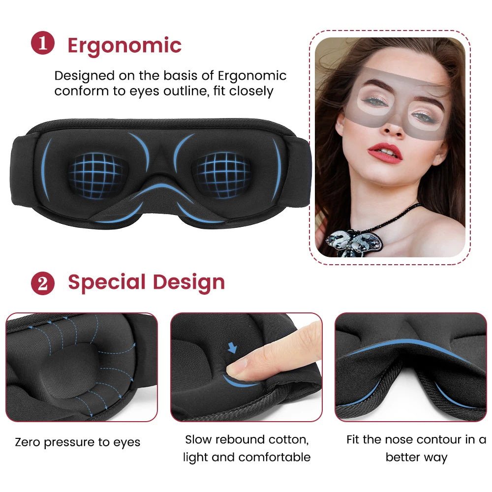 3D Sleeping Mask - Soft Eye Mask for Travel, Block Out Light, Sleep Aid Eyeshade for Night, Breathable Slaapmasker