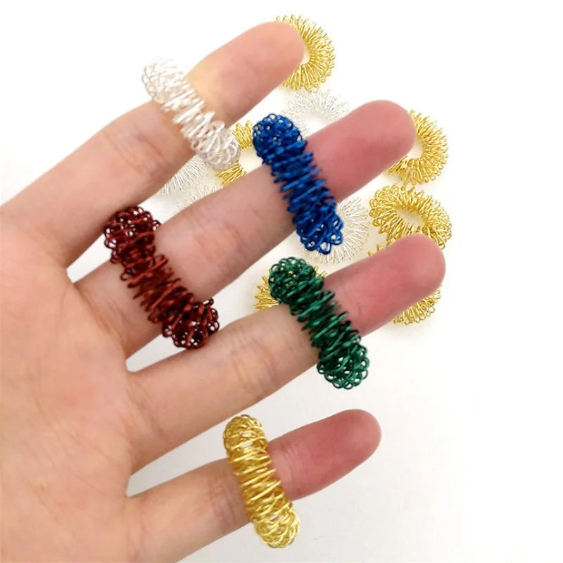 10pcs/Lot  Finger Massage Sujok Ring - Acupuncture Ring for Health Care Body Massage - Chinese Medicine, Gold Color