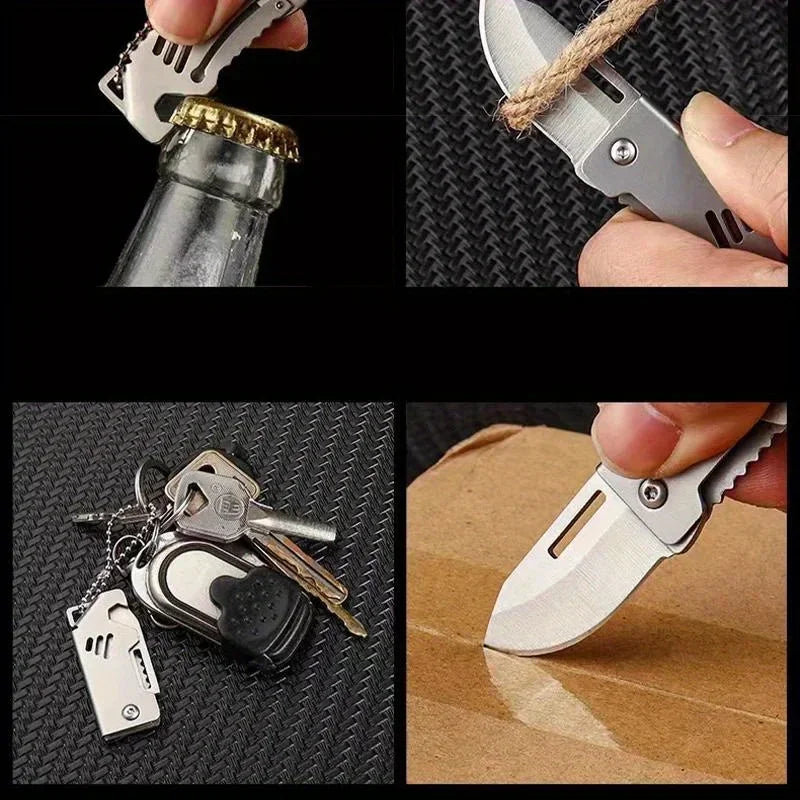 Mini Folding Knife – Stainless Steel Box Opener with D2 Steel Blade, Portable Sharp Knife with Key Chain