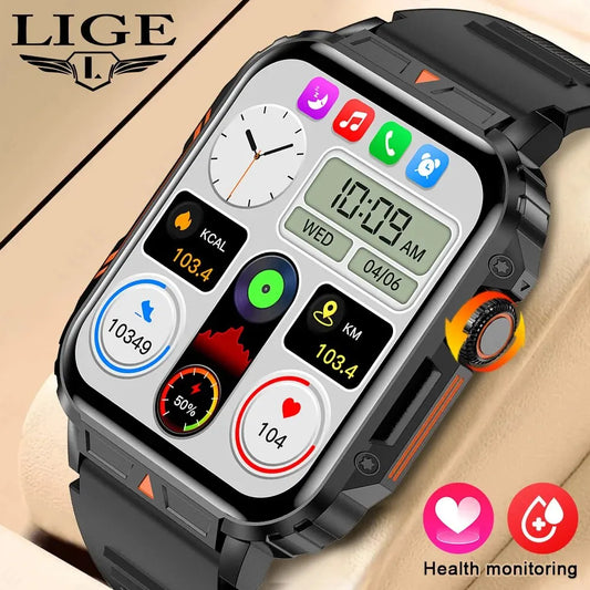 LIGE Smartwatch – 1.95 Inch Screen, Health Monitoring, IP68 Waterproof, Sport & Fitness Smart Watch for Men & Women ( Reloj Hombre )