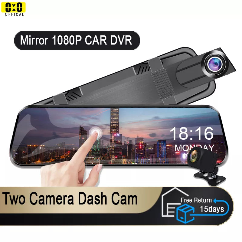 Car Mirror Camera Touch Screen Video Recorder - Front and Rear Dash Cam - Mirror DVR Black Box