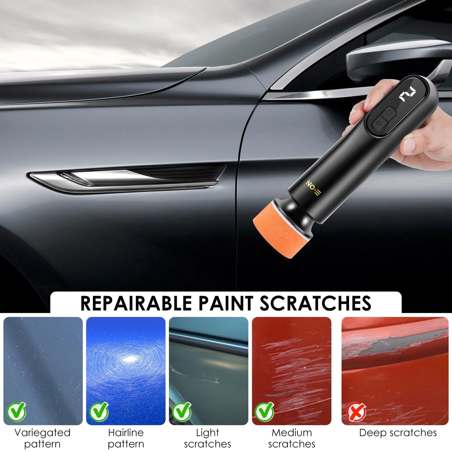 Mini Cordless Car Polisher - Electric Car Polishing Repair Kit with LED Display for Automotive Scratch Removal