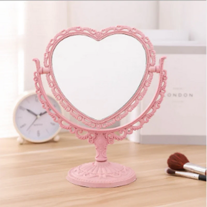 Heart Shape Desktop Makeup Mirror – Portable Double-Sided Handheld Cosmetic Compact for Women