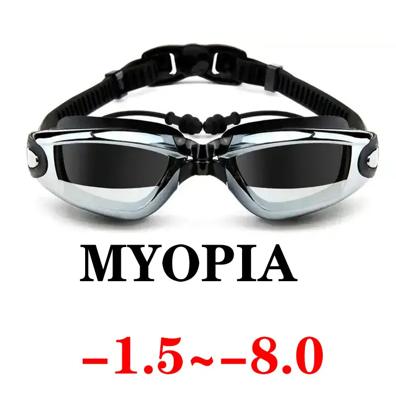 2021 Adult Myopia Swimming Goggles with Earplugs – Professional Anti-Fog Pool Glasses for Men & Women – Optical Waterproof Eyewear