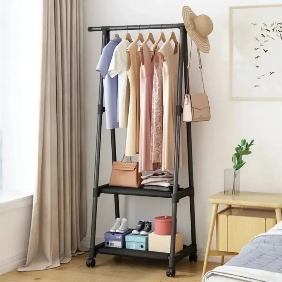 Mobile Triangle Clothes Hanger - Floor Standing Coat Rack with Wheels, Multi-Function Bedroom and Living Room Clothes Organizer