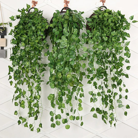 Artificial Creeper Green Wall Hanging Vine - Home Garden Decoration, Perfect for Weddings, Parties, DIY Wreaths, Fake Ivy Leaves