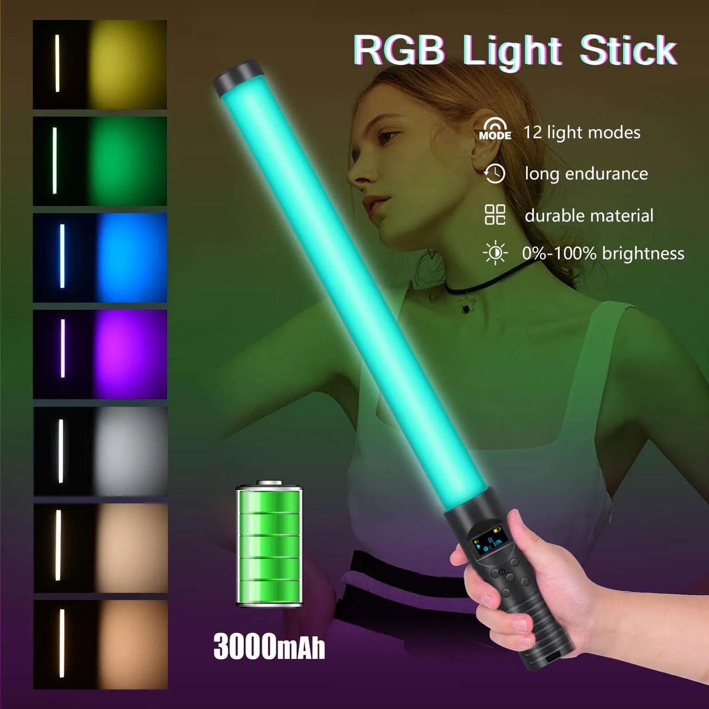 RGB Video Light Stick Wand - Colorful LED Lamp, Fill Light with Handheld Flash, Speedlight Photography Lighting, Tripod Stand