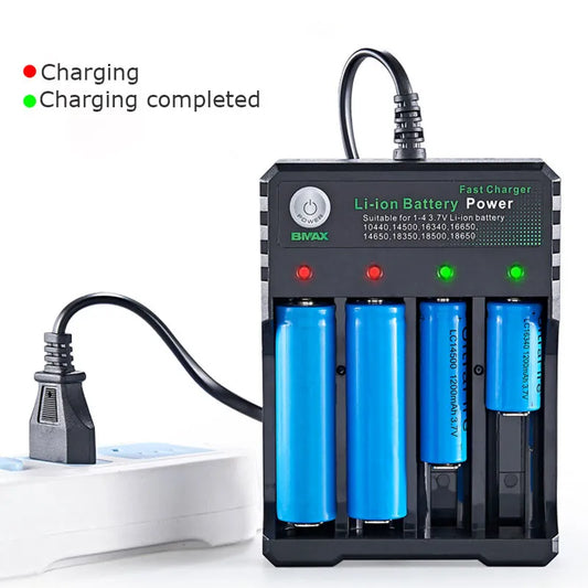 Black 18650 Battery Charger: 1/2/4 Slots Dual AC 110V 220V - for 3.7V Rechargeable Lithium Battery Charging