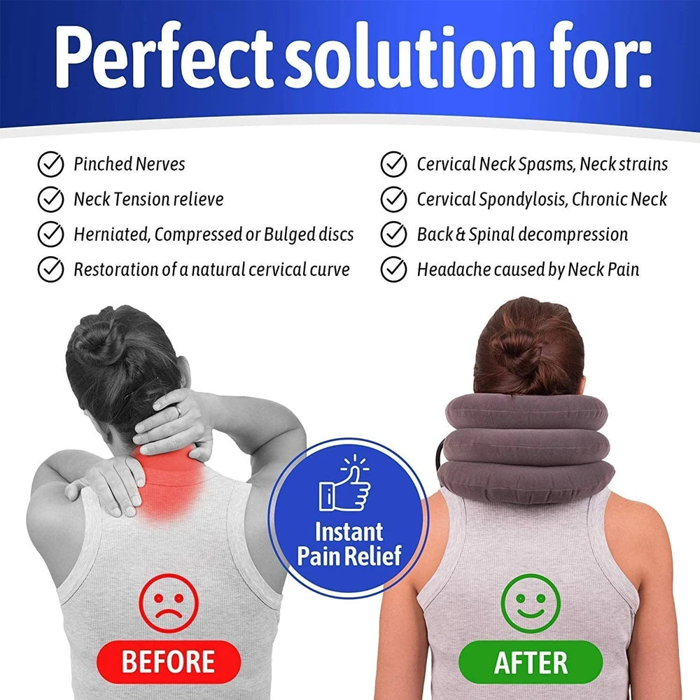 Inflatable Cervical Neck Traction Device: Relief for Chronic Neck & Shoulder Pain - Collar for Home Neck Stretcher Alignment