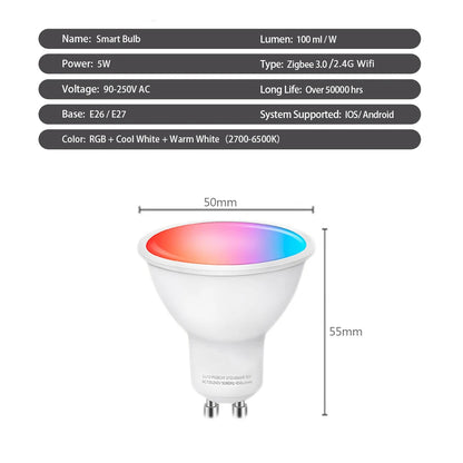 Ewelink GU10 Zigbee Smart LED Bulbs | WiFi RGB CW WW Light Bulb | Works with Alexa, Google, Yandex, SmartThings