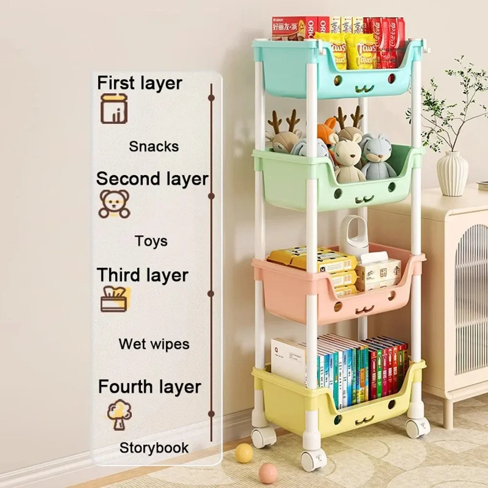 Multi-Purpose Toy Storage Trolley: Bookshelf, Snack Rack, and Organizer for Children - Ideal for Bathroom, Closet, and Kitchen Storage