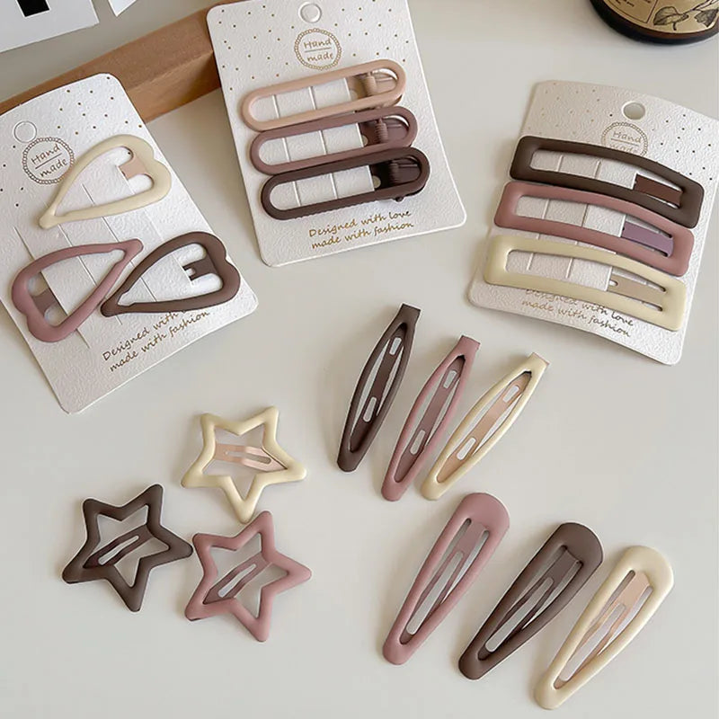 3/6 Pcs Set of Coffee Color Geometric Stars Hair Clips – Fashionable Pink Hairpins for Girls and Adults – Sweet Hair Accessories