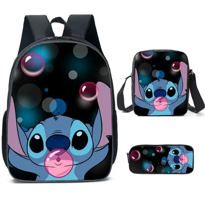 MINISO Disney Stitch School Bag – Three-Piece Cartoon Backpack Set for Primary and Secondary Students