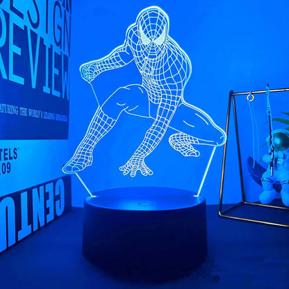 Spiderman 3D Acrylic Night Light – USB Stereo LED Desk Lamp | Phantom Light with USB and Battery Power | Surprise Birthday Gift