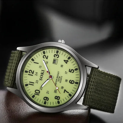 Military Watch for Men – Luxury Brand Quartz with Luminous Canvas Band, Fashionable Male Clock