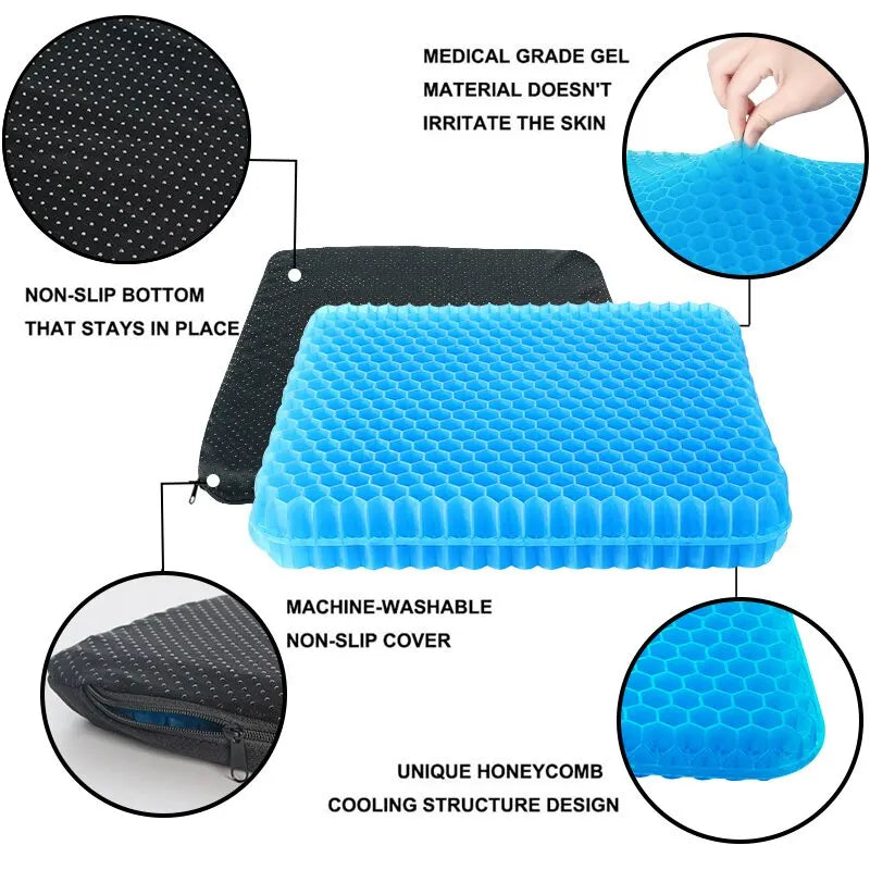 Summer Gel Seat Cushion - Breathable Honeycomb Design for Pressure Relief, Back and Tailbone Pain, Ideal for Home, Office, Wheelchair, and Cars