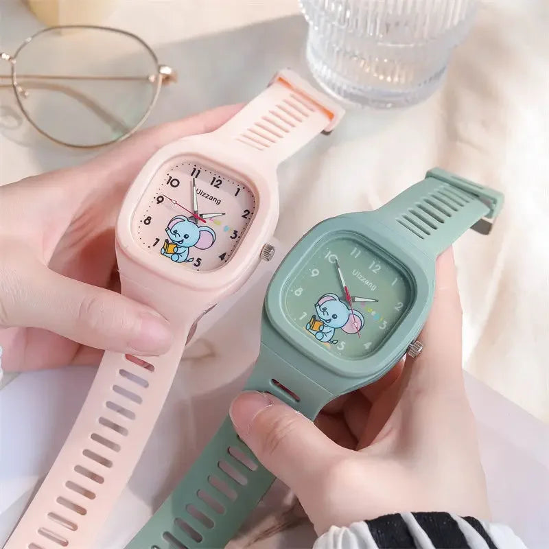 New Lovely Cartoon Kids Watch – Square Luminous Silicone Sports Watch for Students – Fashionable and Fun Luminous Timepiece