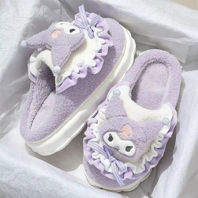 Sanrio Hello Kitty & Friends Plush Cotton Shoes - Kuromi, Cinnamoroll Kawaii Cartoon Slippers, Y2K Flat Shoes Gift