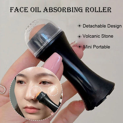 Face Oil Absorbing Roller: Volcanic Stone Oil Absorber Skin Care Tool - Washable Facial Makeup Tool for Oil Removal