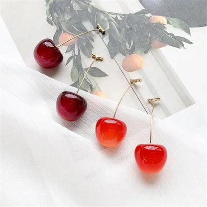 LATS Cute Red Cherry Earrings - Sweet Resin Fruit Jewelry for Women and Girls, Fashion Gift for Students