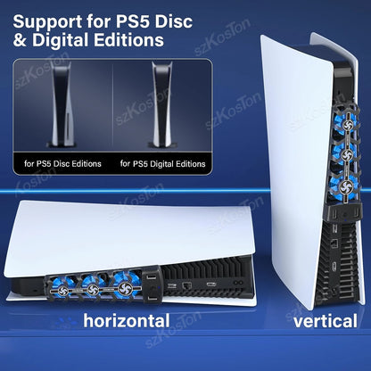 PS5 RGB Cooling Fan | Efficient Cooling System, Quiet Cooler Fans for Disc and Digital Edition Console Accessories