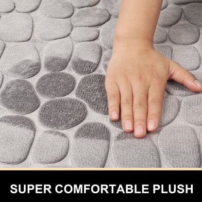 Curved Bathroom Mat - Non-Slip Pebble Embossed Bath Mat | Absorbent Floor and Toilet Mat for Showers