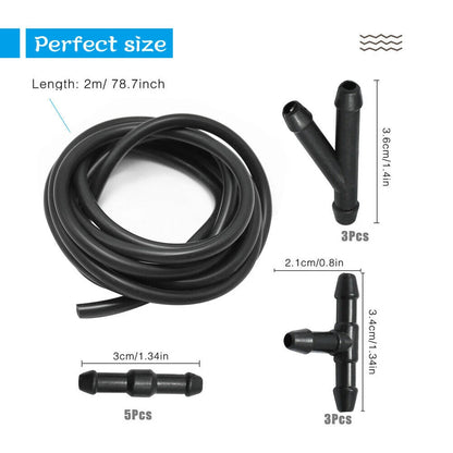 Universal Car Windshield Washer Hose Kit: T-Piece Tube Pipe Splitter Connector with Nozzle Hose Tube Connector