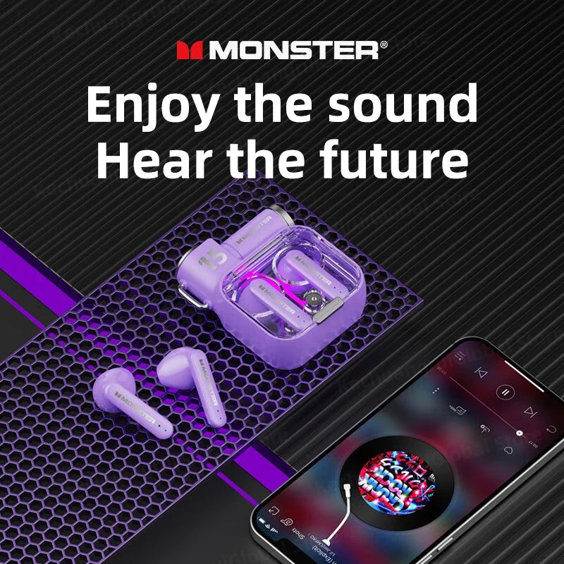 Original Monster XKT15 Wireless Bluetooth 5.3 Earphones - TWS Gaming Earbuds with RGB Flip Cover Design, Low Latency, New Release