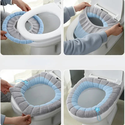 Winter Warm Toilet Seat Cover Mat | Thicker Soft Bathroom Toilet Pad Cushion with Handle | Washable Closestool Warmer Accessories