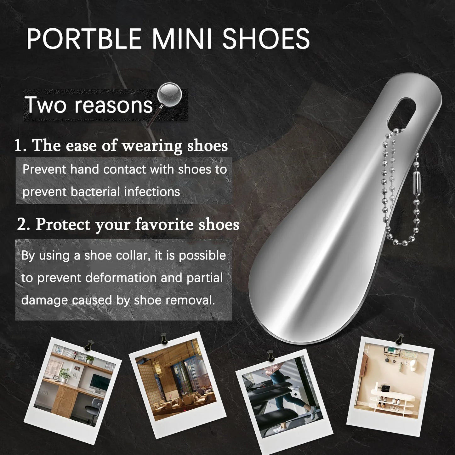 Compact 10cm Black Stainless Steel Shoehorn with Key Ring - Durable and Portable Shoe Accessory