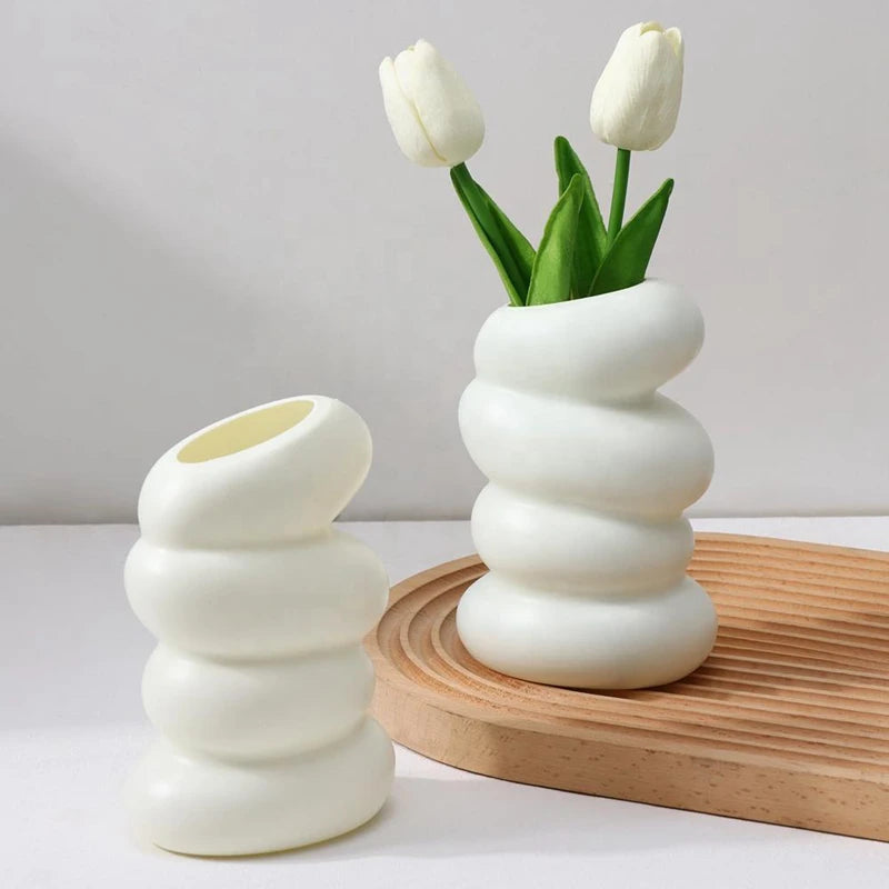 Plastic Spiral White Vase – Hydroponic Pot for Home Desk Decoration – Stylish Decorative Vases for Flowers