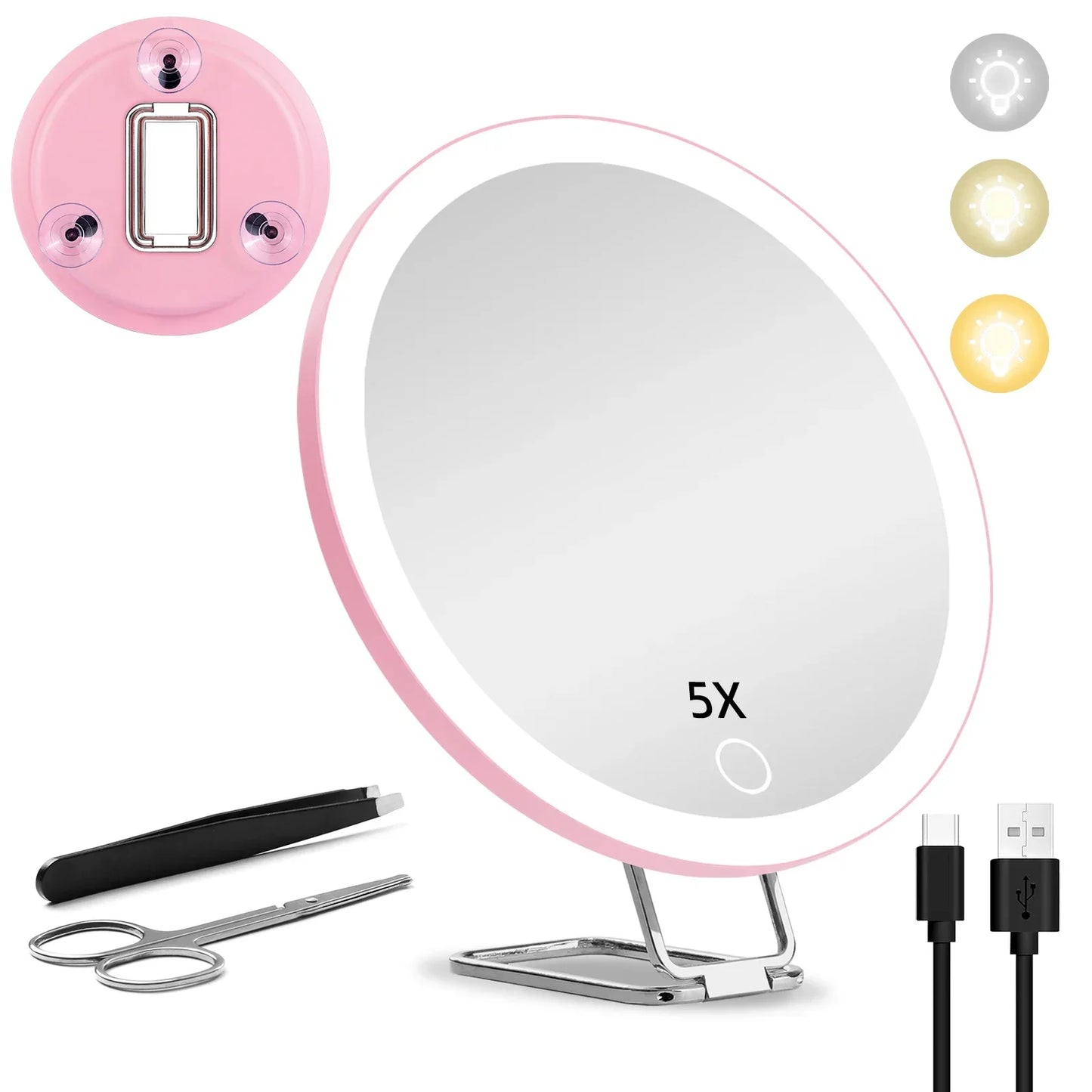 6 Inch Magnifying Mirror with Light - 5X-30X Portable Travel Mirror, 360° Adjustable Stand, Suction Cup