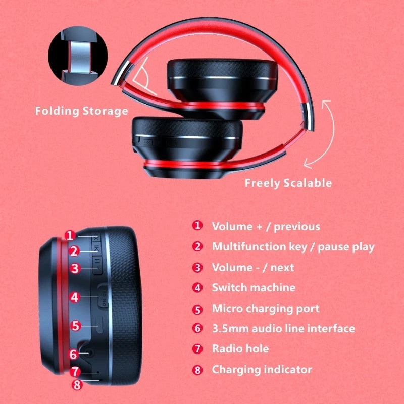 Lenovo HD200 Bluetooth Over-Ear Headphones - Foldable Wireless Gaming Headset with Noise Cancellation & HiFi Stereo