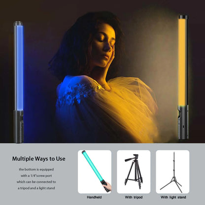 RGB Video Light Stick Wand - Colorful LED Lamp, Fill Light with Handheld Flash, Speedlight Photography Lighting, Tripod Stand